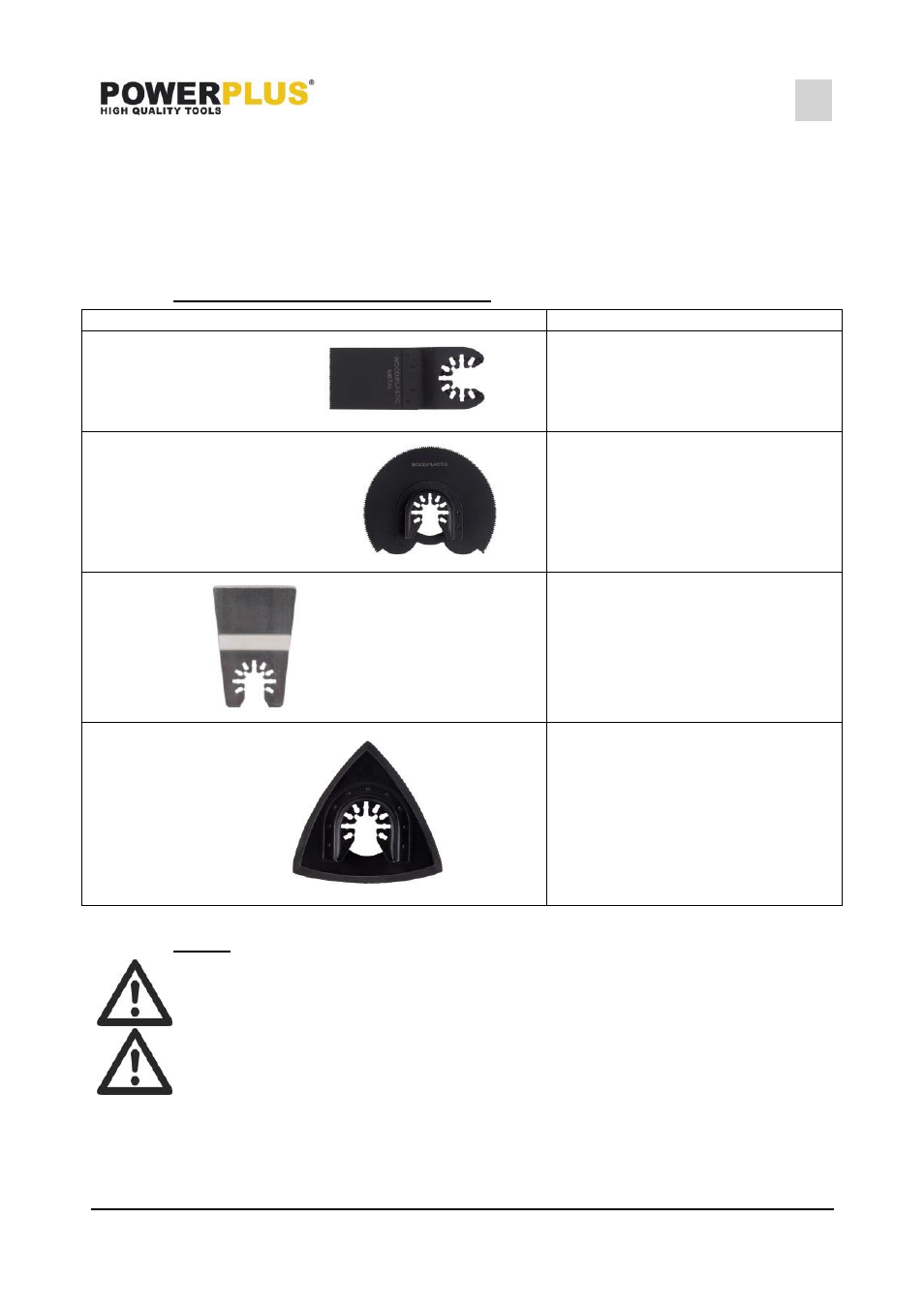 Speed adjusting (fig. 5), Application tips, Selecting the application tool/accessory | Sawing | Powerplus POWX1345 MULTI-USE TOOL 300W EN User Manual | Page 6 / 9