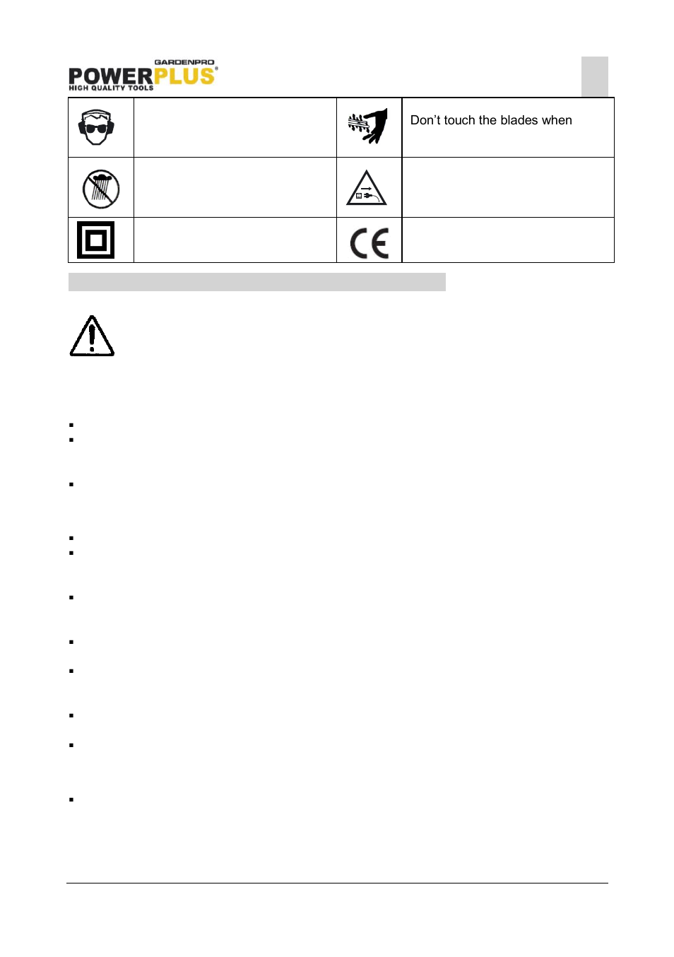 General power tool safety warnings, Work area, Electrical safety | Personal safety, Powxg2009, 5 general power tool safety warnings | Powerplus POWXG2009 HEDGE TRIMMER 750W 690MM EN User Manual | Page 3 / 8