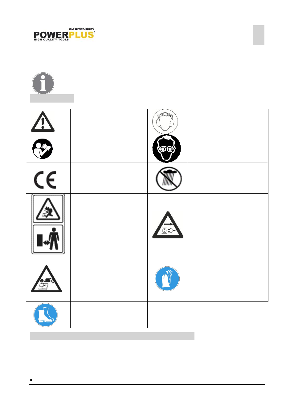 Symbols, General power tool safety warnings, Work area | Powerplus POWXG5020 EARTH AUGER 1200W EN User Manual | Page 3 / 8