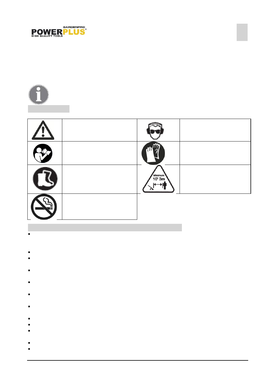 Symbols, General power tool safety warnings | Powerplus POWXG5025 EARTH AUGER 42,7CC EN User Manual | Page 4 / 10