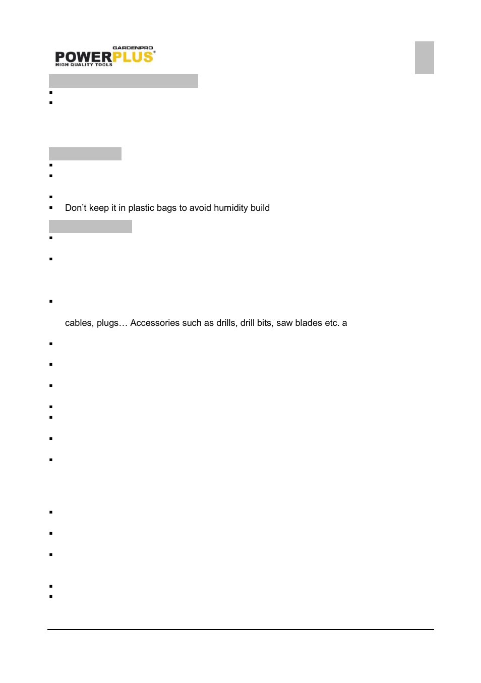Service department, Storage, Warranty | Powxg7510, 11 service department, 12 storage, 13 warranty | Powerplus POWXG7510 LAWN SCARIFIER 1700W EN User Manual | Page 7 / 8