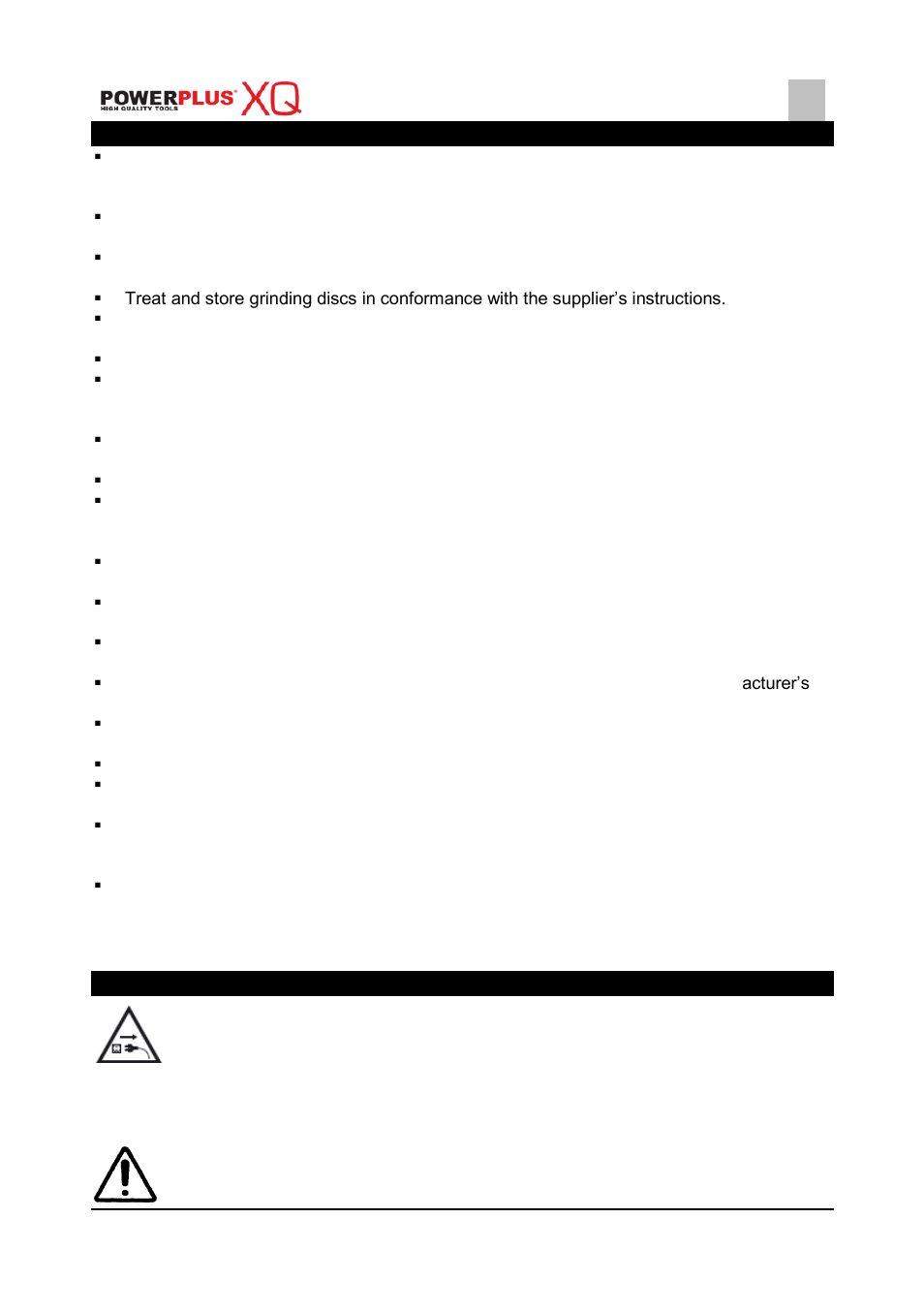 Specific safety instructions for angle grinders, Assembly / mounting accessories, Mounting / adjusting / removing the guard | Powxq5104, 6 specific safety instructions for angle grinders, 7 assembly / mounting accessories | Powerplus POWXQ5104 ANGLE GRINDER 1300W 125MM EN User Manual | Page 6 / 12