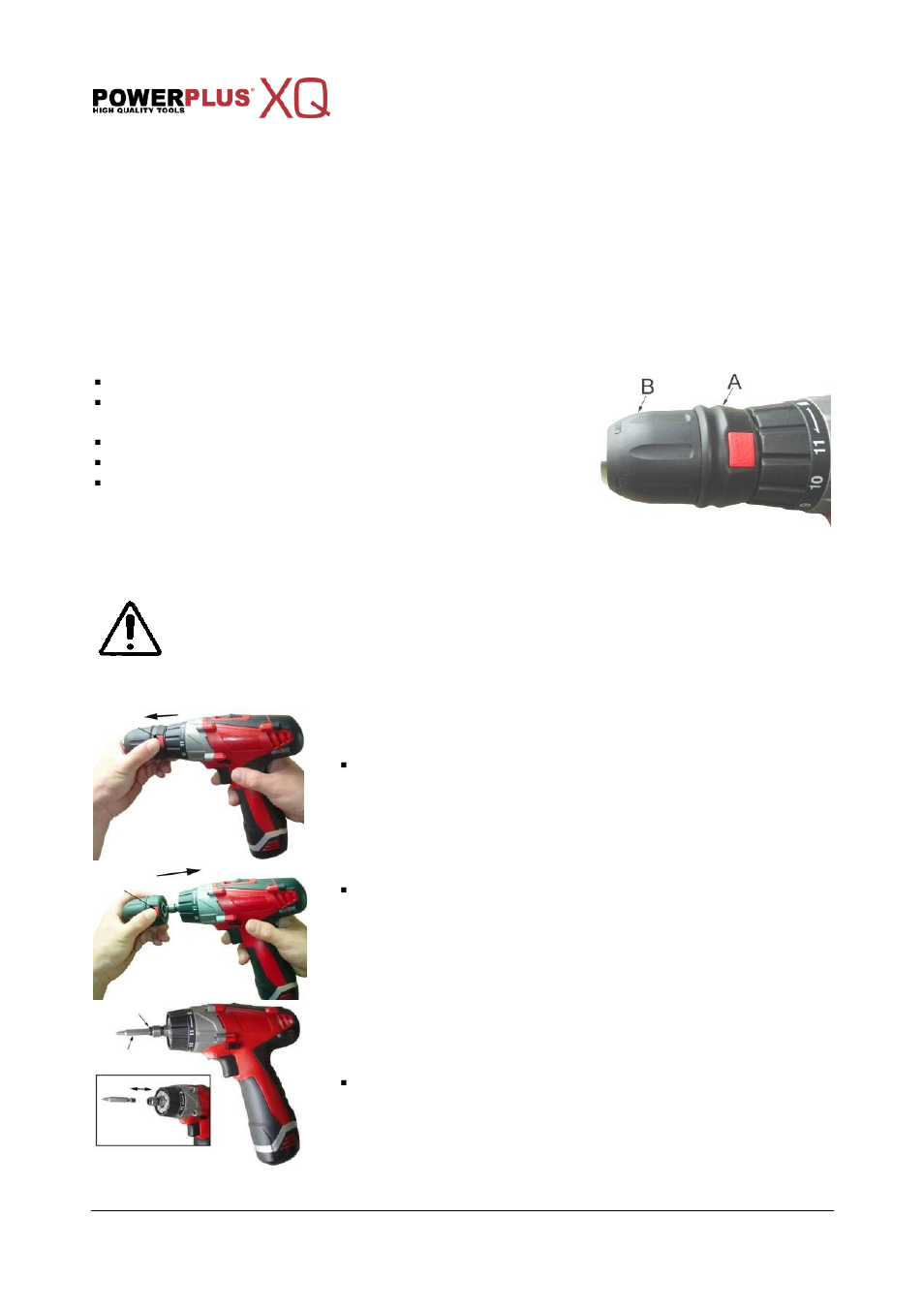 Led light (8), Installing and removing a bit and a drill, Quickly replace chuck | Powerplus POWXQ5243 DRILL/SCREWDRIVER 12V LI-ION 2 BATT EN User Manual | Page 10 / 13