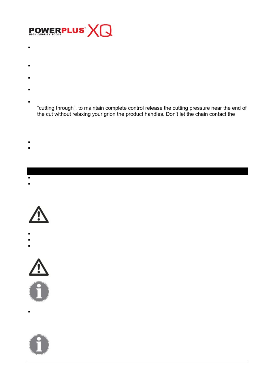 Bucking a log, Cleaning and maintenance, The golden rules for care | Sprocket nose | Powerplus POWXQG4040 CHAINSAW 2400W 405MM EN User Manual | Page 14 / 18