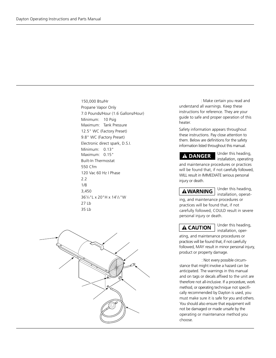 Dayton propane construction heater, 3vg81 | Dayton 3VG81 User Manual | Page 2 / 10