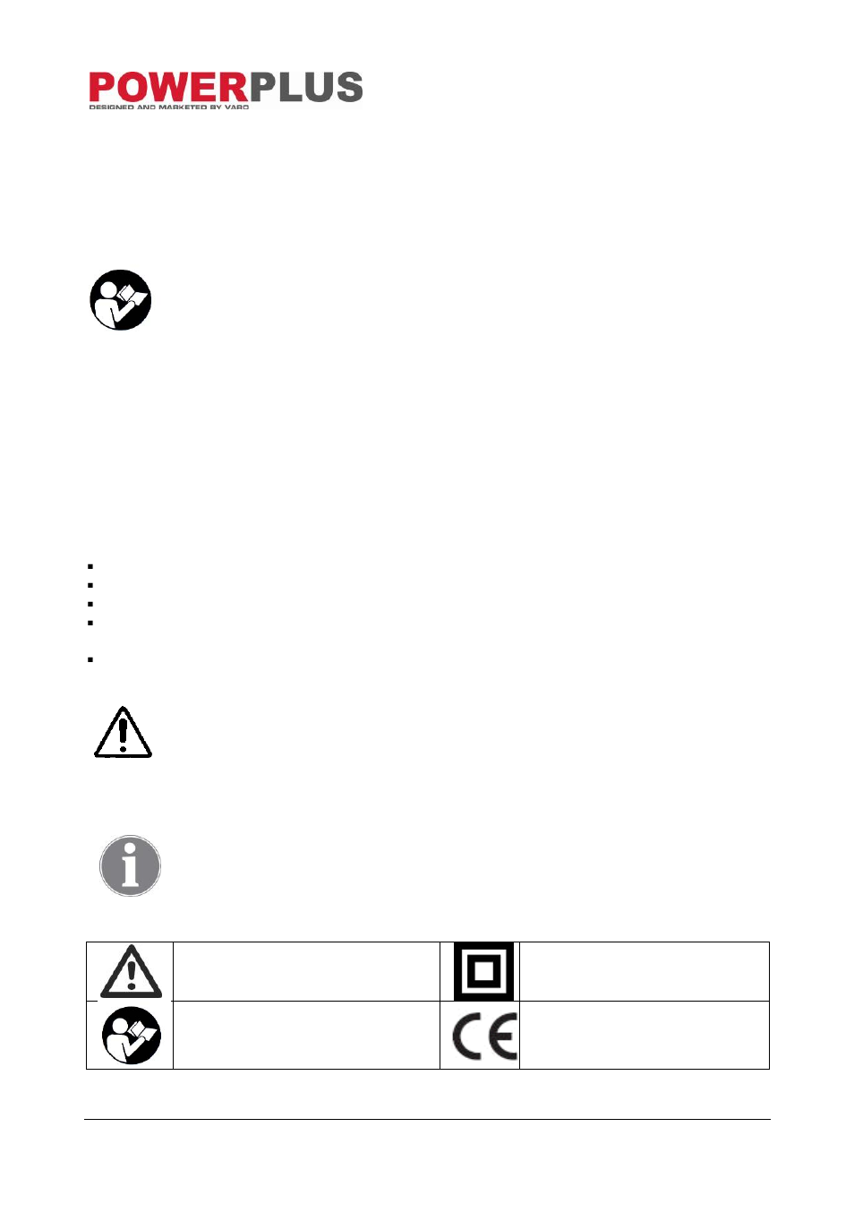 Application, Description (fig. a), Package content list | Symbols | Powerplus POW0350 VACUUM CLEANER WET/DRY 1000W 15L EN User Manual | Page 3 / 9