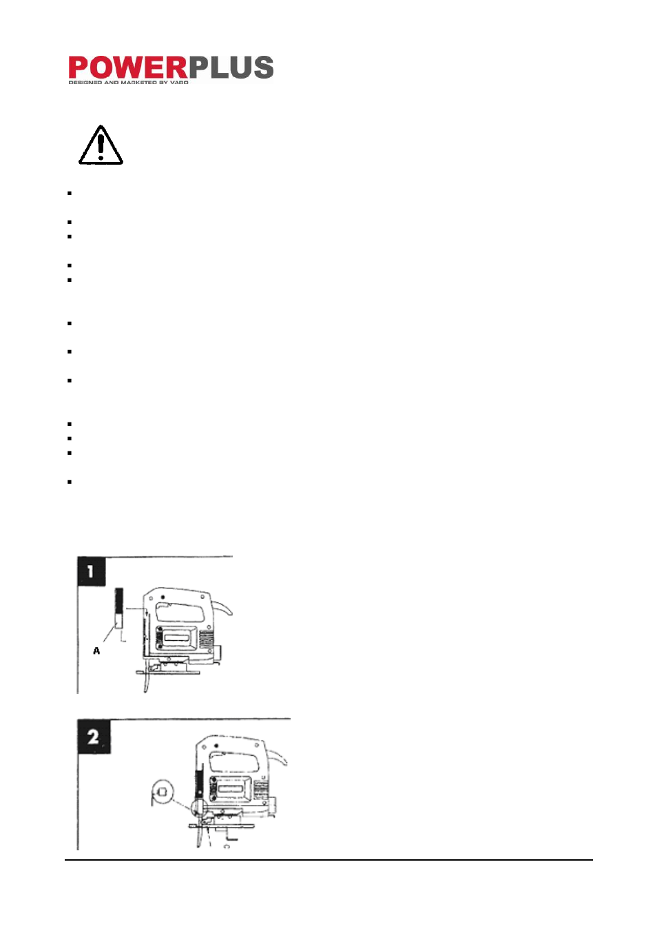 Special safety instructions for jig saws, Operating instructions, Fitting the inspector guard | Changing the saw blade | Powerplus POW1010 JIGSAW 450W EN User Manual | Page 5 / 8