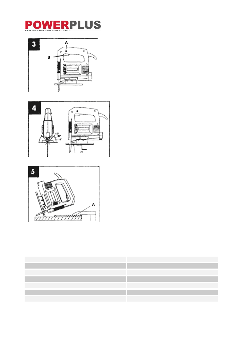 Switching on/off, Adjusting the base, Sawing tips | Dust extraction, Technical data | Powerplus POW1010 JIGSAW 450W EN User Manual | Page 6 / 8