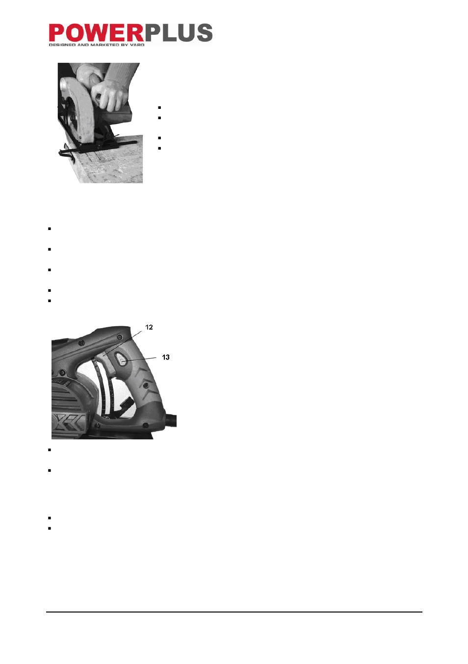 Mounting the parallel fence, Operation, Instructions for use | Switching on and off, Dust extraction | Powerplus POW1044 CIRCULAR SAW 1200W 185MM EN User Manual | Page 7 / 10