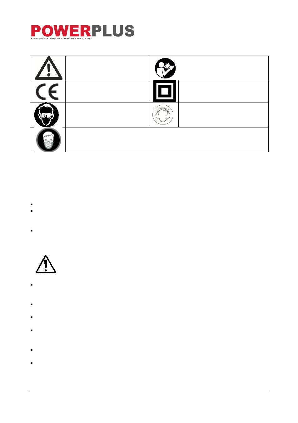 Symbols, General power tool safety warnings, Working area | Electrical safety, Personal safety | Powerplus POW1520 ELECTRIC PLANER 600W EN User Manual | Page 4 / 10