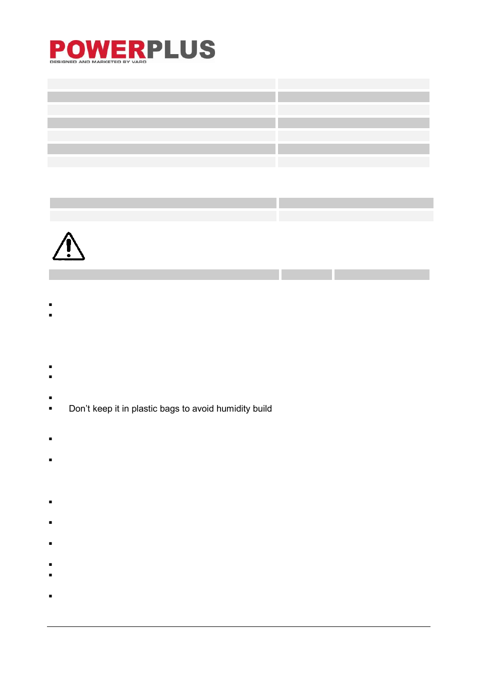 Technical data, Noise, Service department | Storage, Warranty | Powerplus POW1520 ELECTRIC PLANER 600W EN User Manual | Page 8 / 10