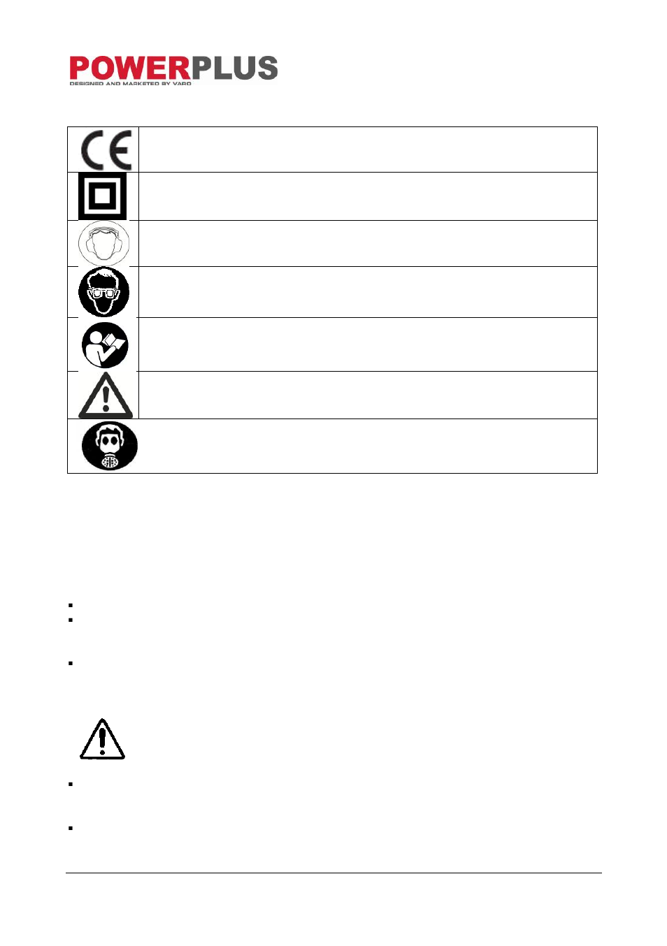 Symbols, General power tool safety warnings, Working area | Electrical safety | Powerplus POW162X ROUTER 1020W EN User Manual | Page 3 / 9