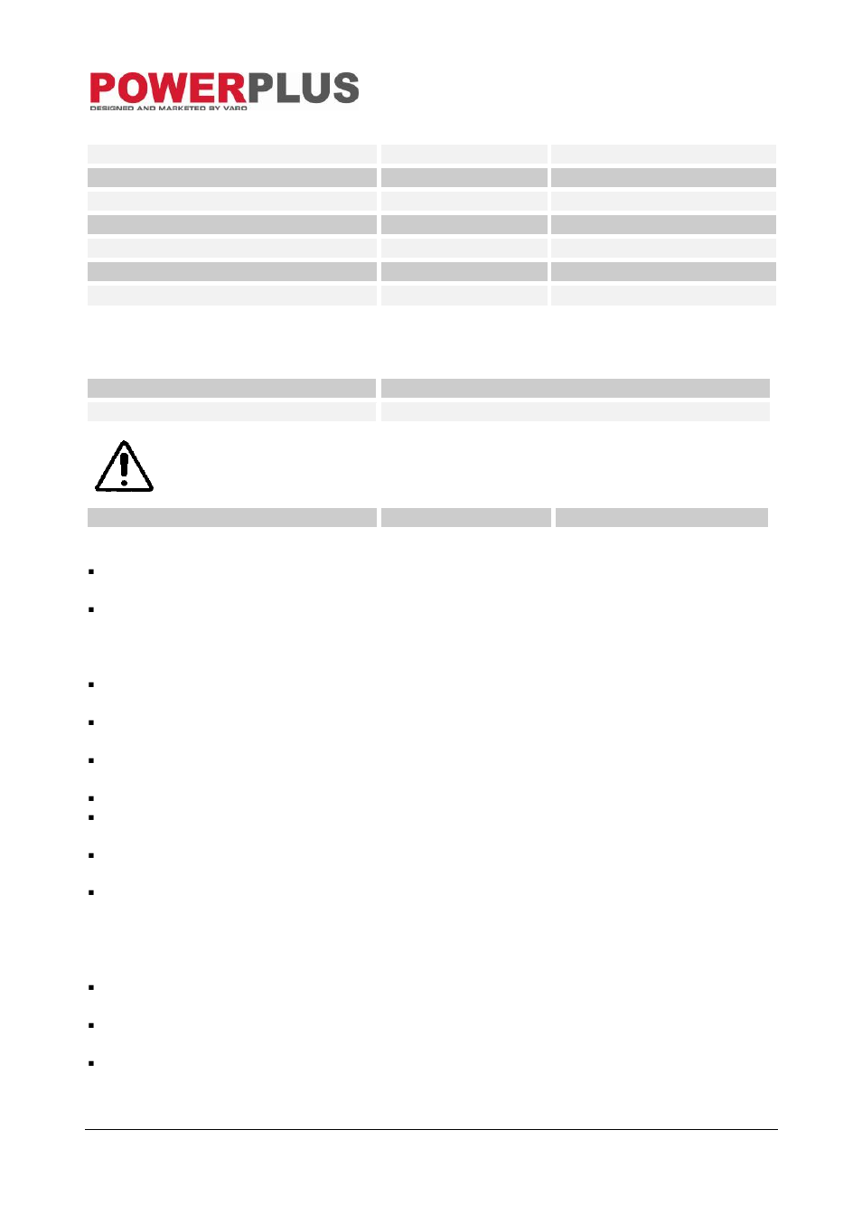 Technical data, Noise, Warranty | Pow162x, 11 technical data, 12 noise, 13 warranty | Powerplus POW162X ROUTER 1020W EN User Manual | Page 7 / 9