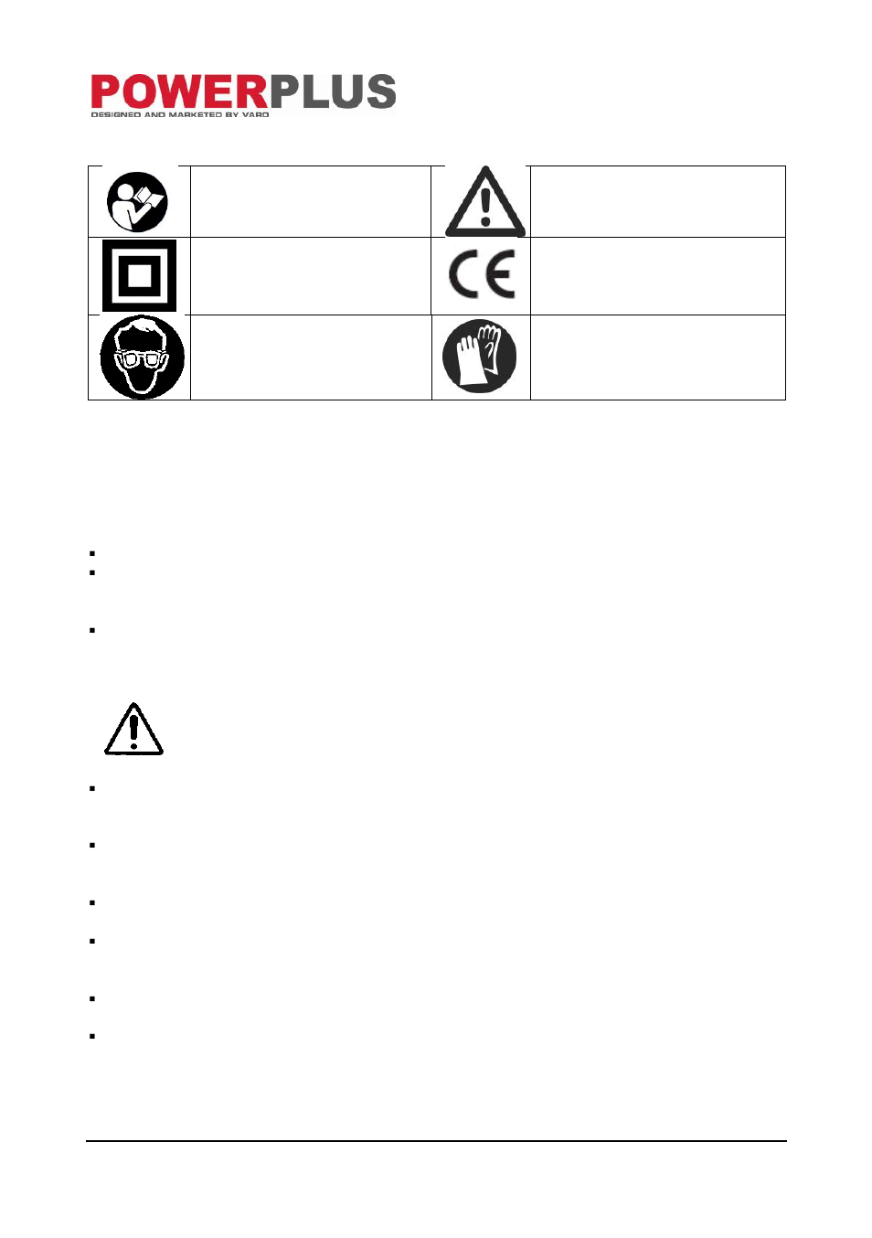 Symbols, General power tool safety warnings, Work area | Electrical safety | Powerplus POW1900 CONCRETE/PAINT MIXER 1200W EN User Manual | Page 3 / 8