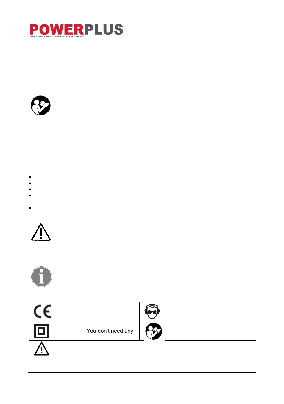 Application, Description (fig.1), Package content list | Symbols | Powerplus POW2040 ANGLE GRINDER 500W 115MM EN User Manual | Page 2 / 9