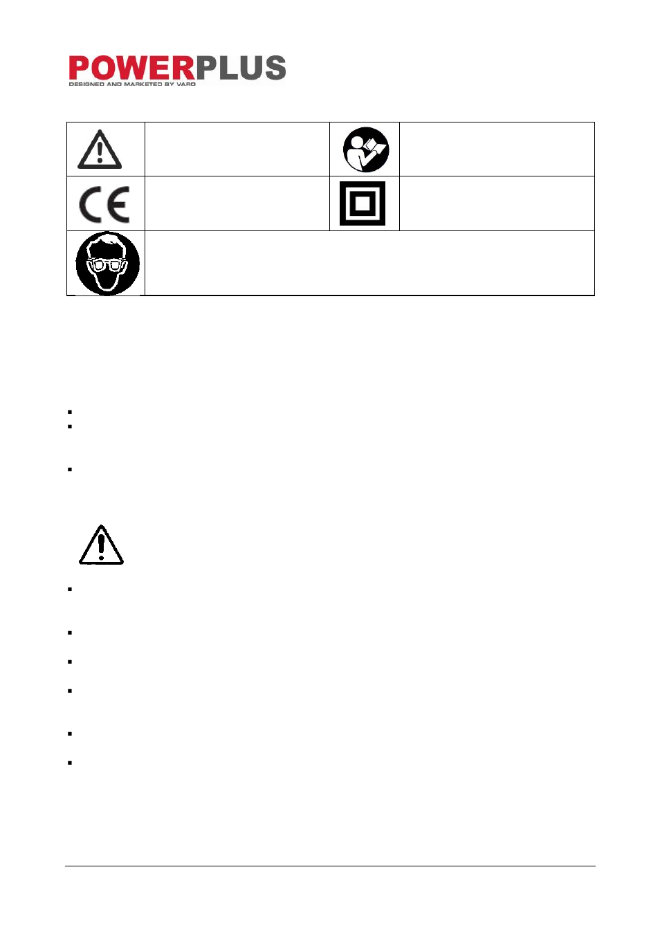 Symbols, General power tool safety warnings, Working area | Electrical safety | Powerplus POW222 WALL SLOTTER 1700W EN User Manual | Page 3 / 9