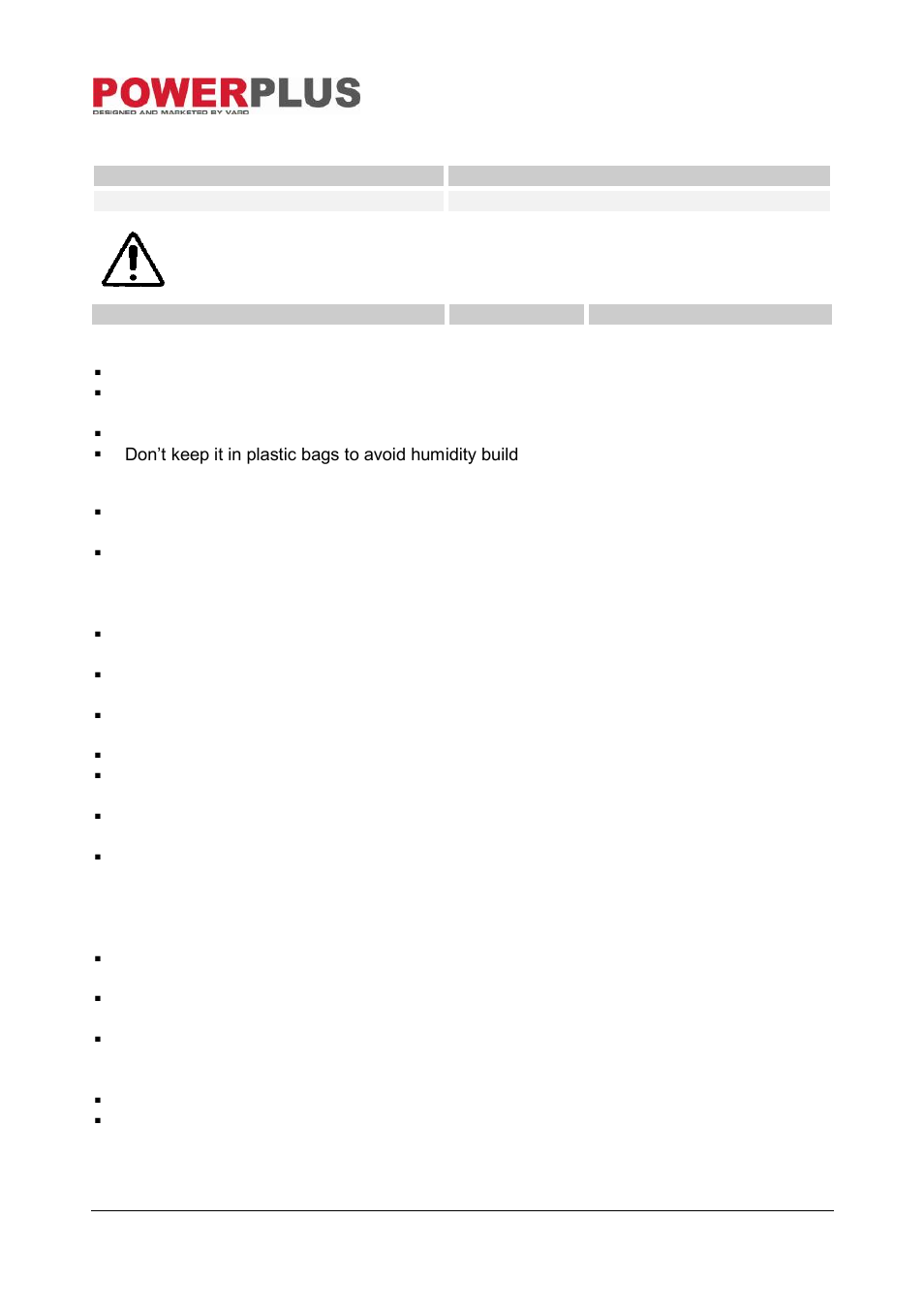 Noise, Storage, Warranty | Powerplus POW30070 IMPACT DRILL 600W EN User Manual | Page 6 / 7