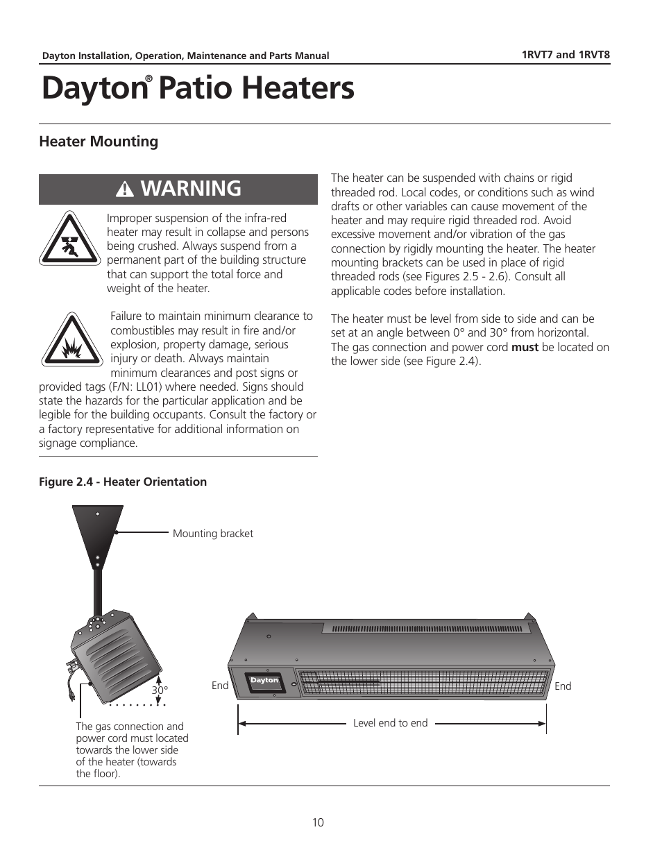 Dayton patio heaters, Warning | Dayton 1RVT8 User Manual | Page 10 / 24