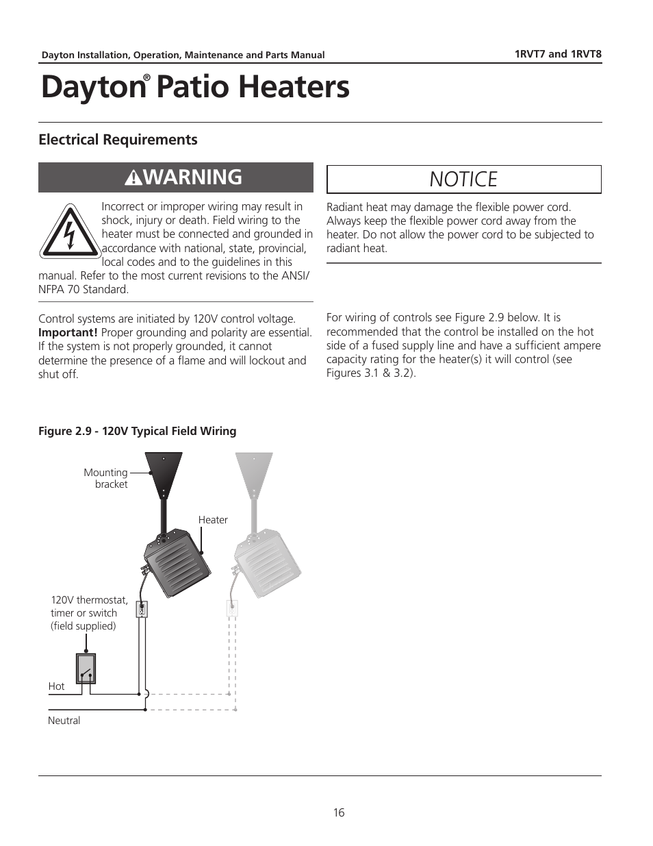 Dayton patio heaters, Notice warning | Dayton 1RVT8 User Manual | Page 16 / 24