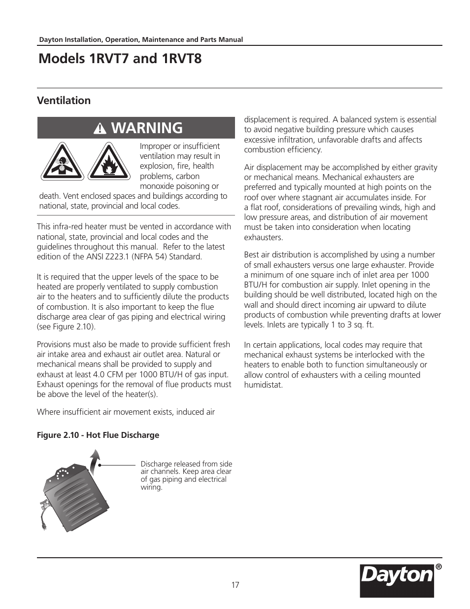 Warning, Models 1rvt7 and 1rvt8 | Dayton 1RVT8 User Manual | Page 17 / 24