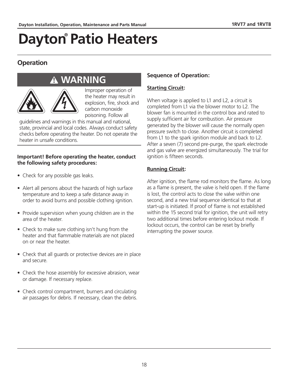 Dayton patio heaters, Warning | Dayton 1RVT8 User Manual | Page 18 / 24