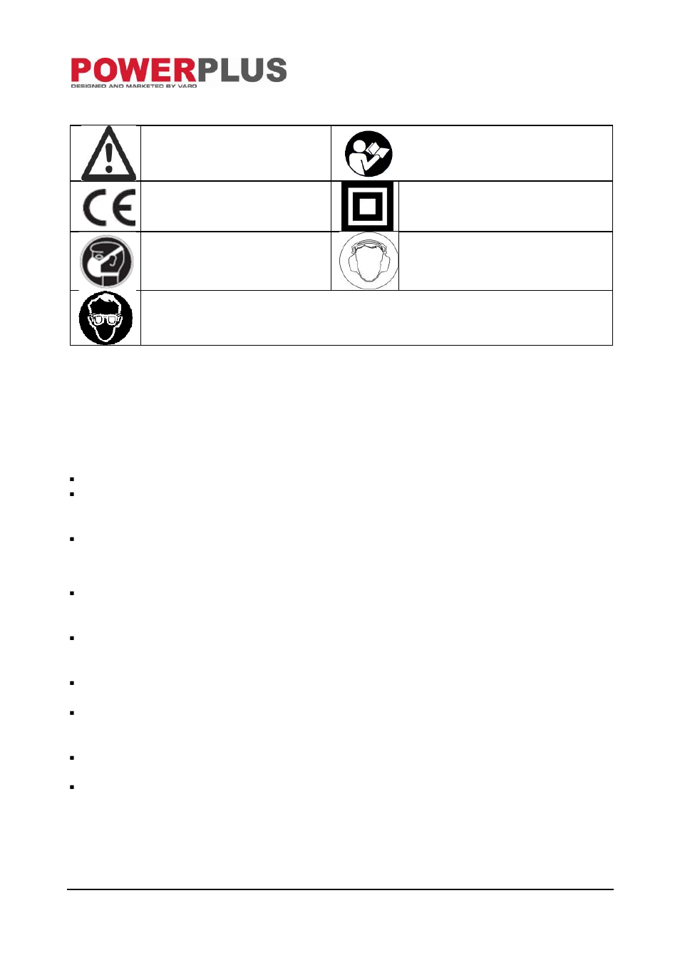 Symbols, General power tool safety warnings, Work area | Electrical safety | Powerplus POW4001 PALM SANDER 135W EN User Manual | Page 3 / 8