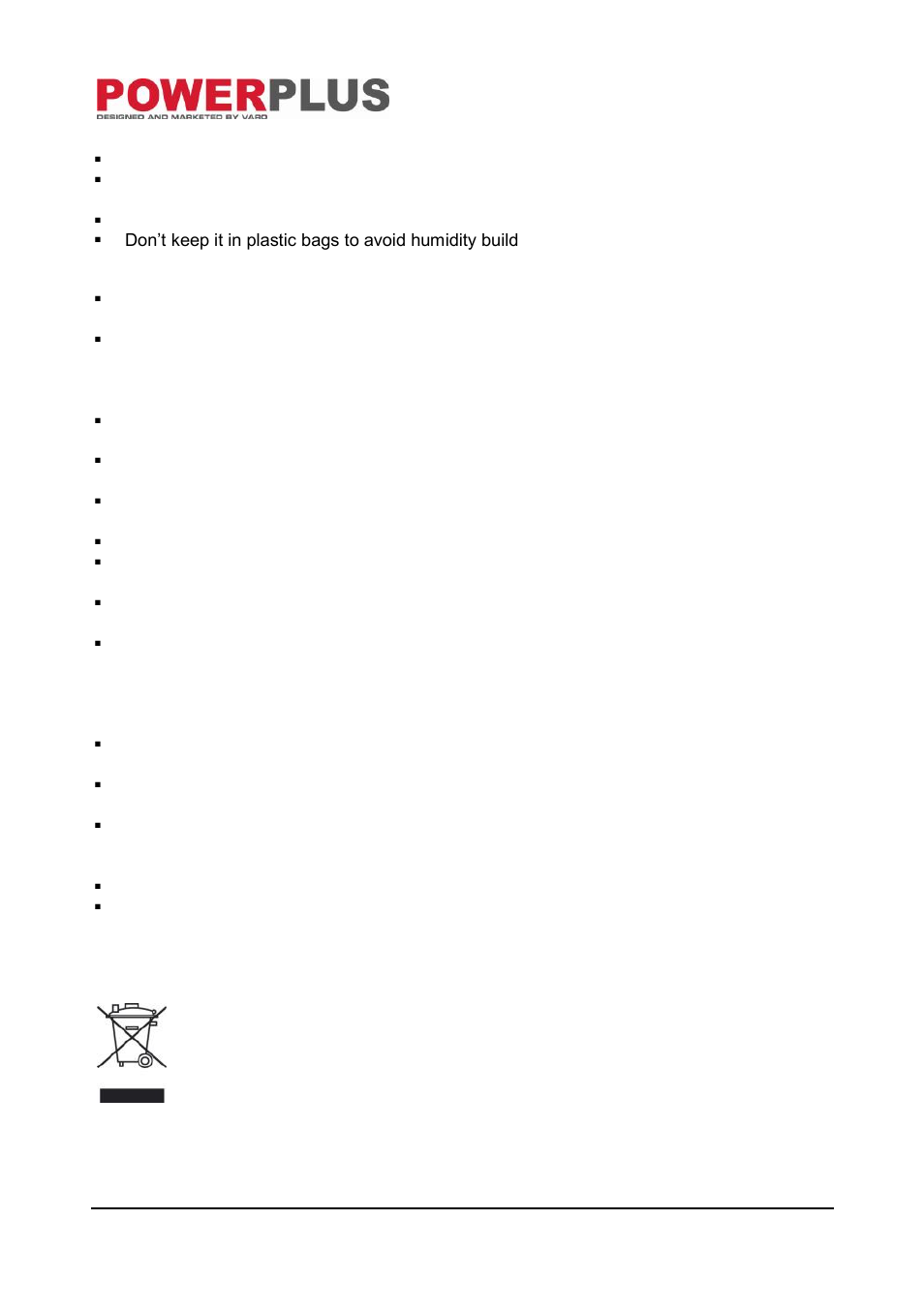 Storage, Warranty, Environment | Powerplus POW411 BELT SANDER 800W EN User Manual | Page 7 / 8
