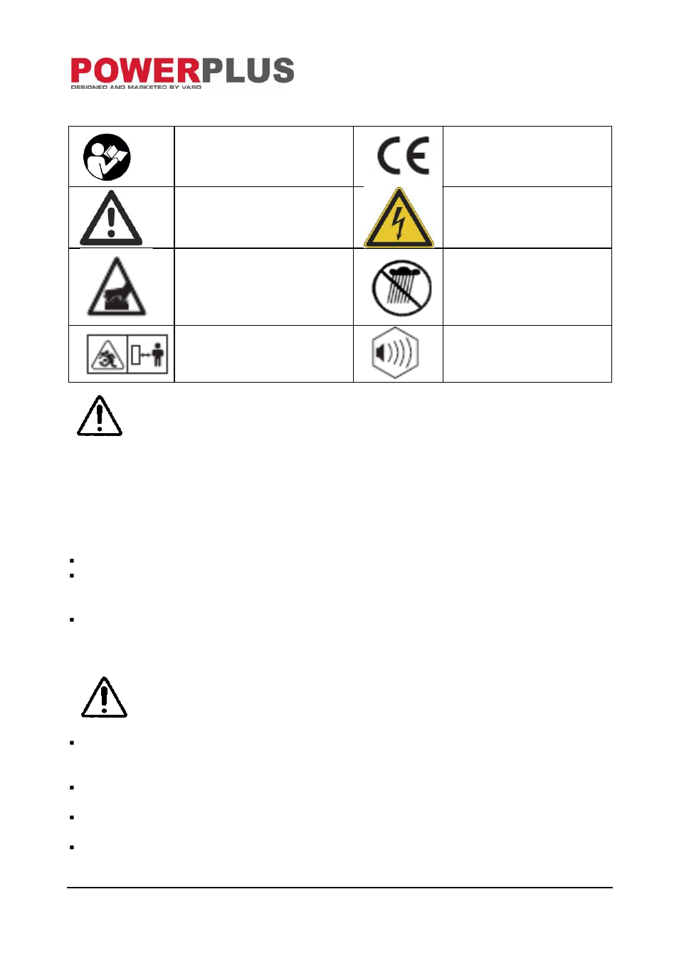 Symbols, General power tool safety warnings, Working area | Electrical safety | Powerplus POW470 POWER G ENERATOR 720W EN User Manual | Page 4 / 11