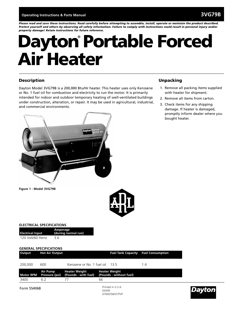 Dayton 3VG79B User Manual | 16 pages