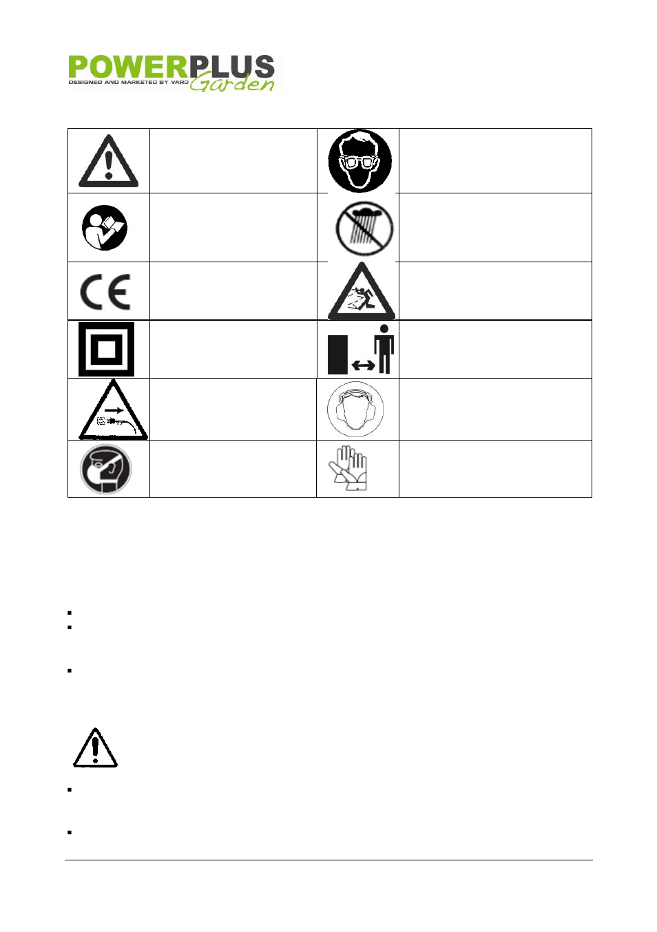 Symbols, General power tool safety warnings, Working area | Electrical safety | Powerplus POW6010P GRASS TRIMMER 250W 200MM EN User Manual | Page 4 / 11