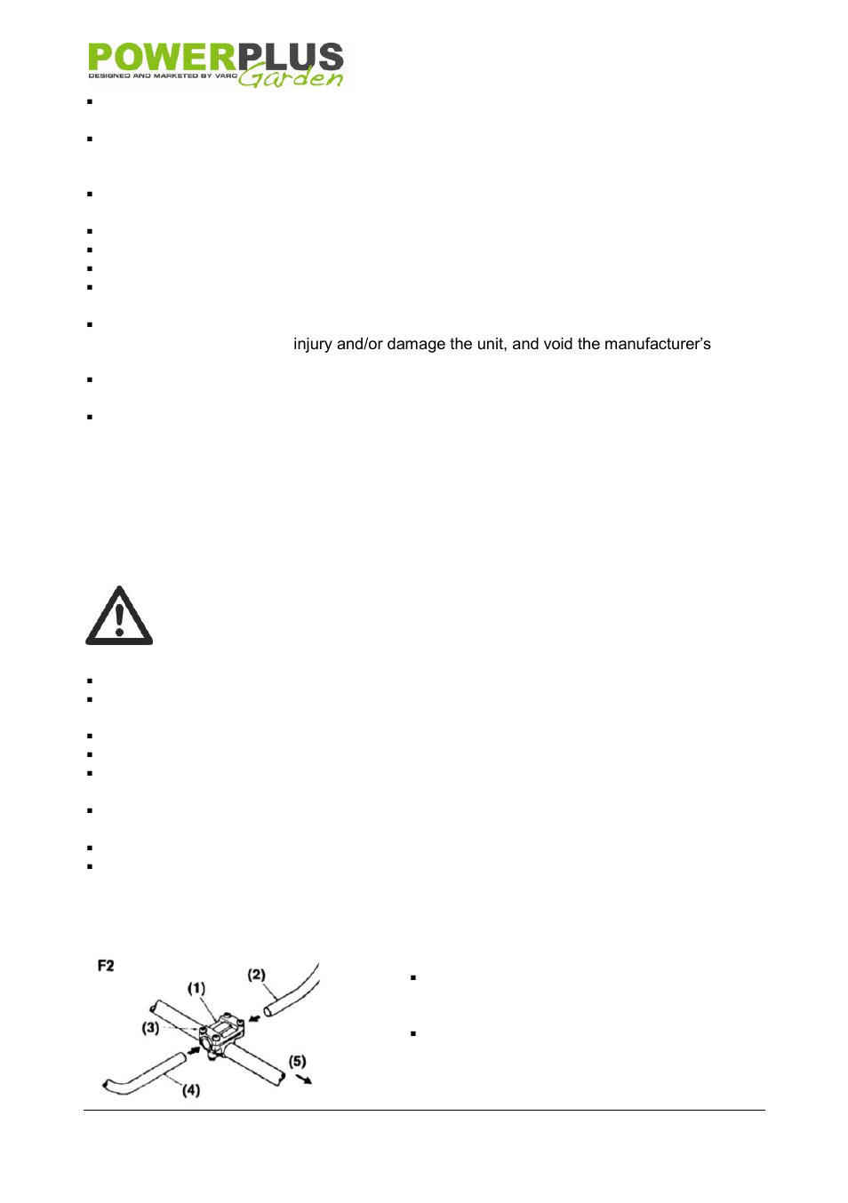 Petrol safety warnings, Assembly, Two-handed fork handle | Powerplus POW60476 BRUSH CUTTER 32.6CC EN User Manual | Page 5 / 14