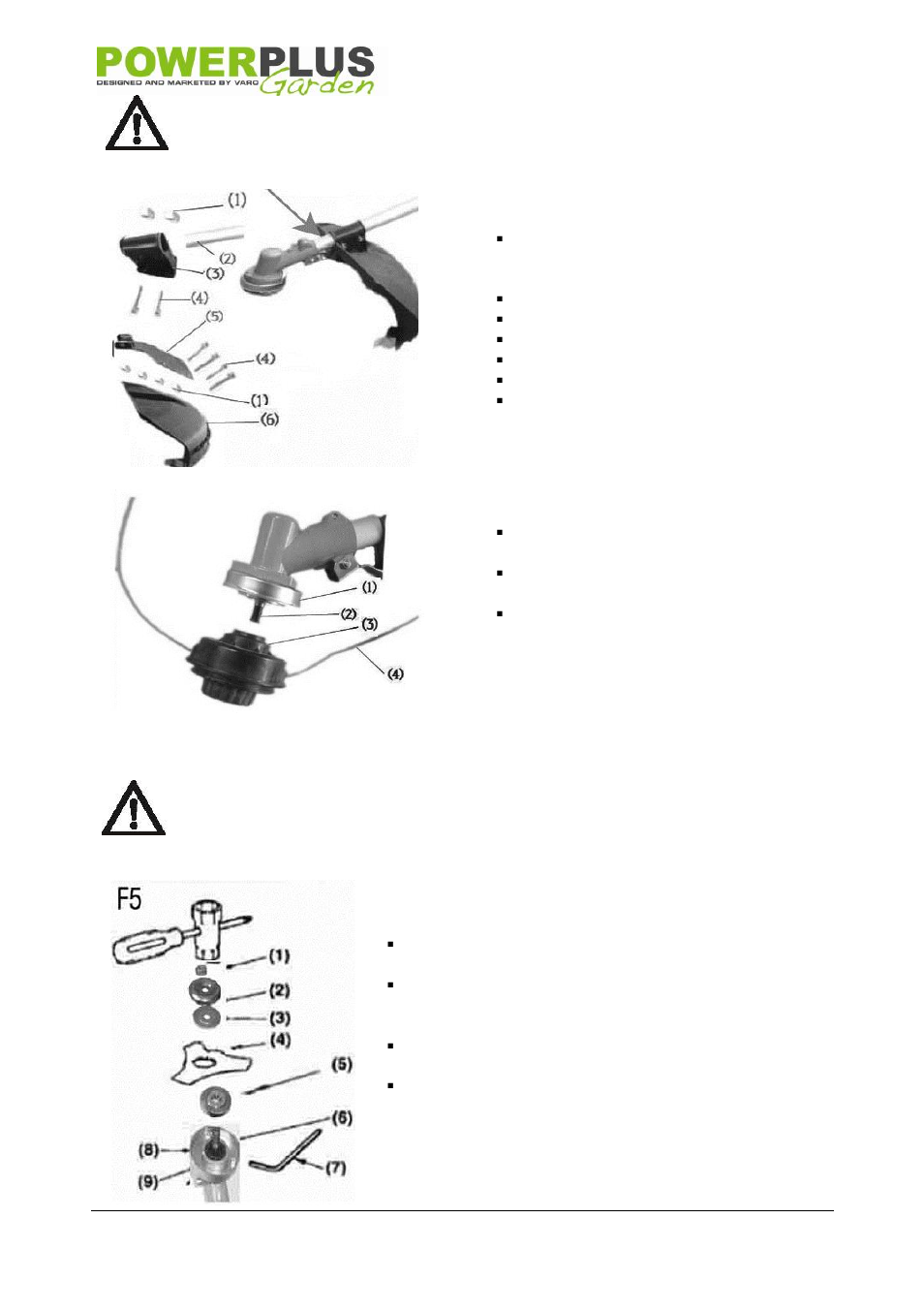 Mounting of the protective cover, Cutting attachment mounting, Cutting blade mounting | Powerplus POW60476 BRUSH CUTTER 32.6CC EN User Manual | Page 6 / 14