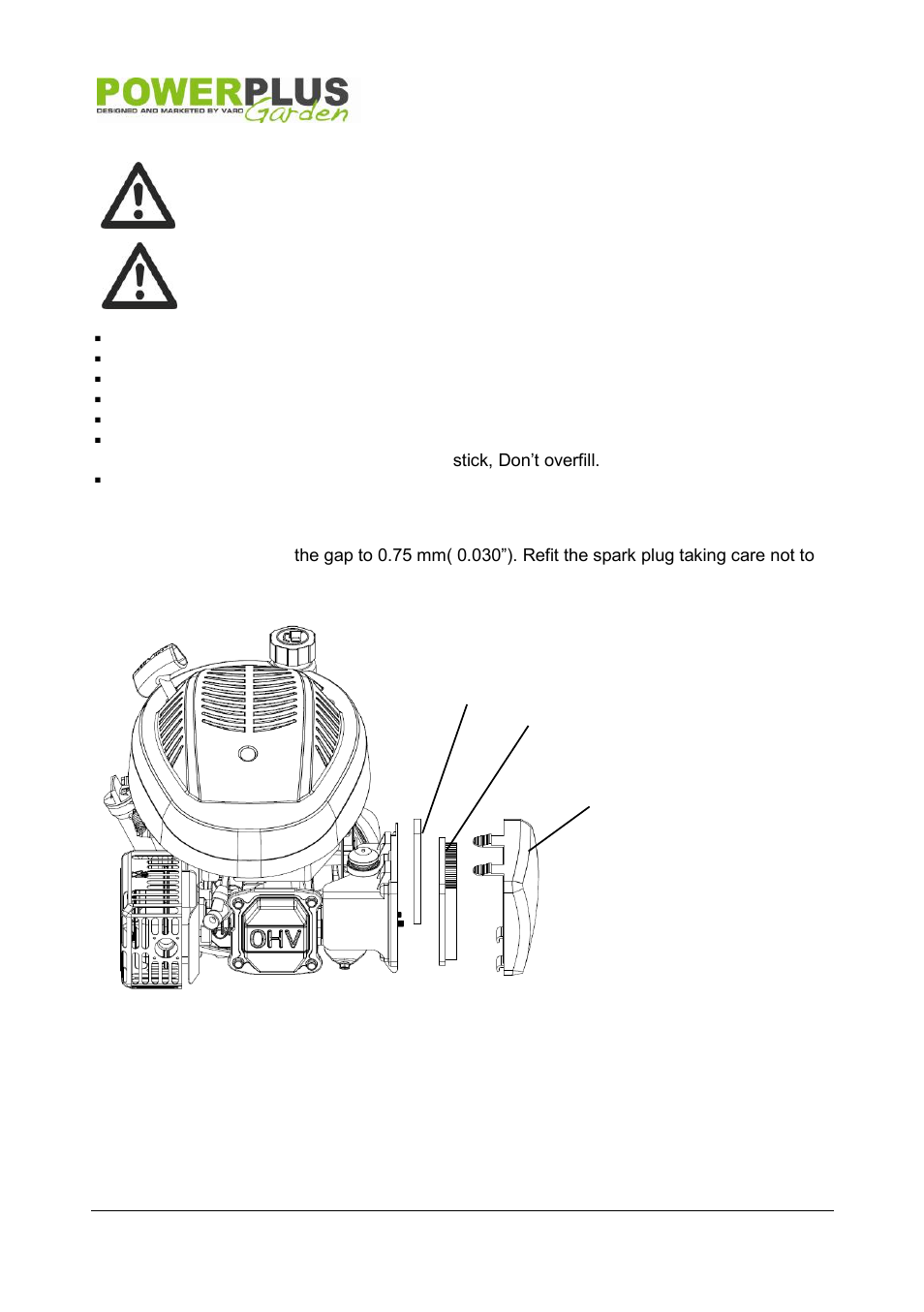Change oil, Spark plug (fig6), Air filter | Powerplus POW63777 LAWNMOWER 173CC 530MM EN User Manual | Page 12 / 17
