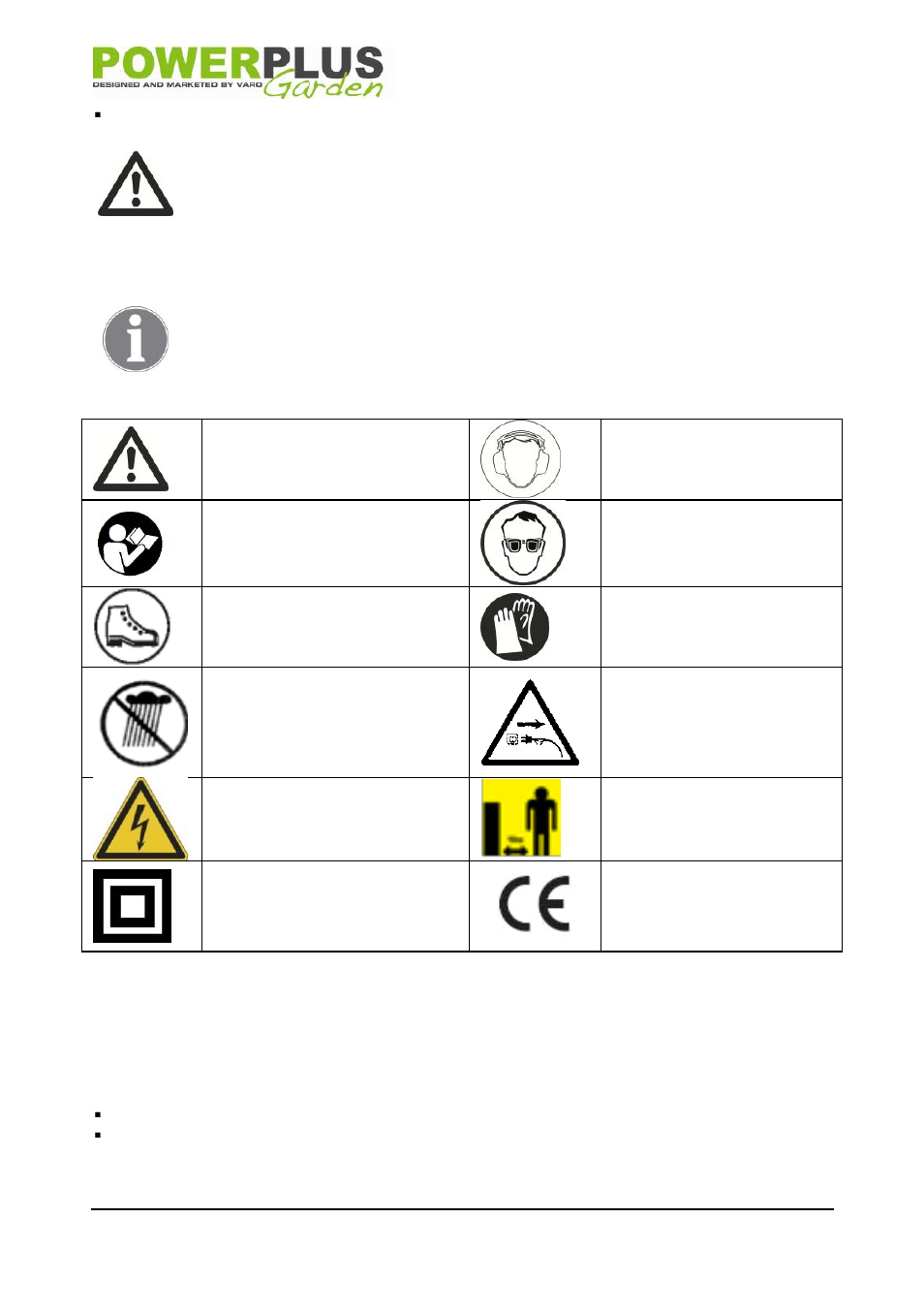 Symbols, General power tool safety warnings, Working area | Powerplus POW64252 CHAINSAW 2000W 356MM EN User Manual | Page 4 / 13
