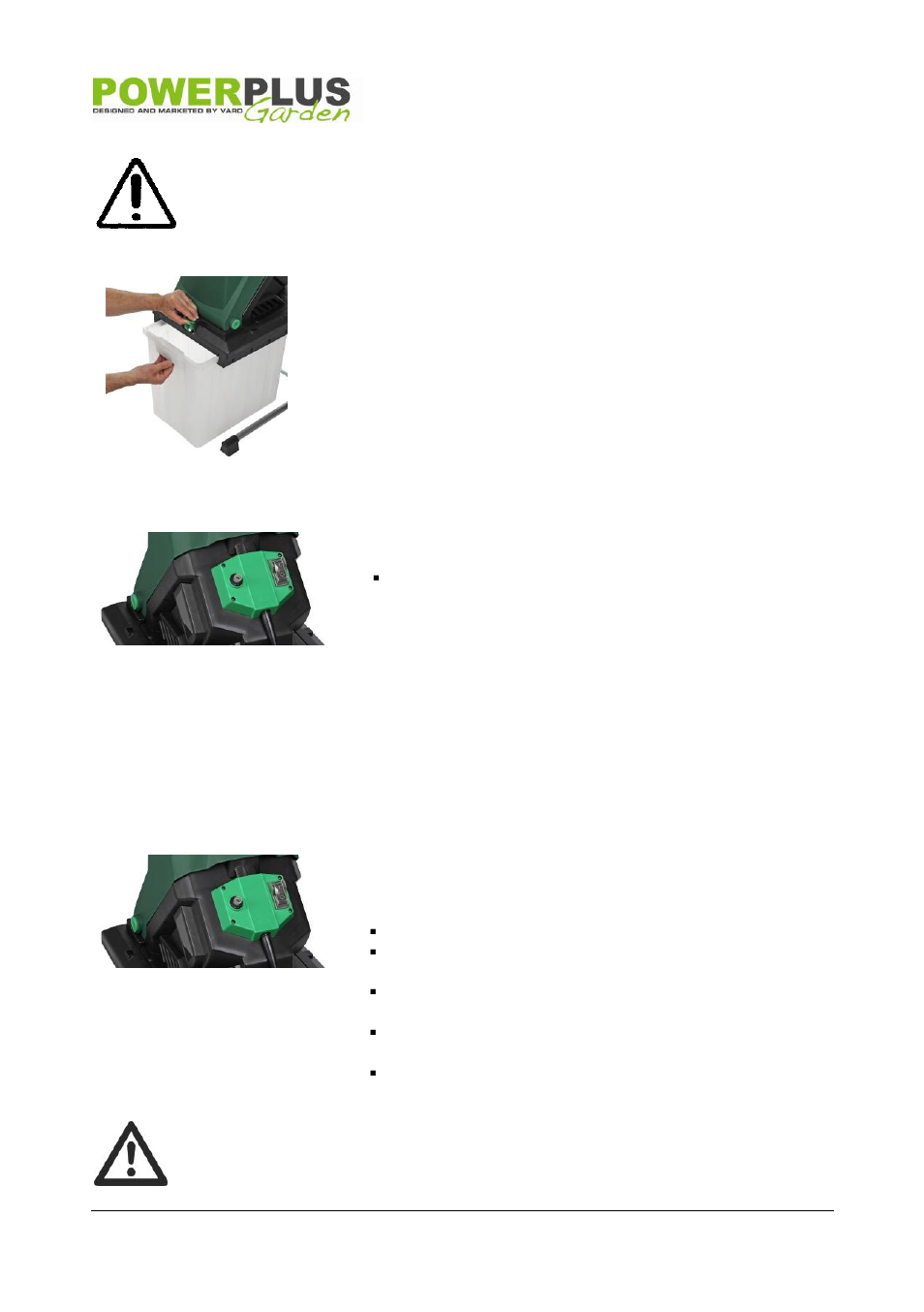 Collect box, Operation, On/off switch | Overload protection | Powerplus POW6451 SHREDDER 2500W EN User Manual | Page 9 / 14