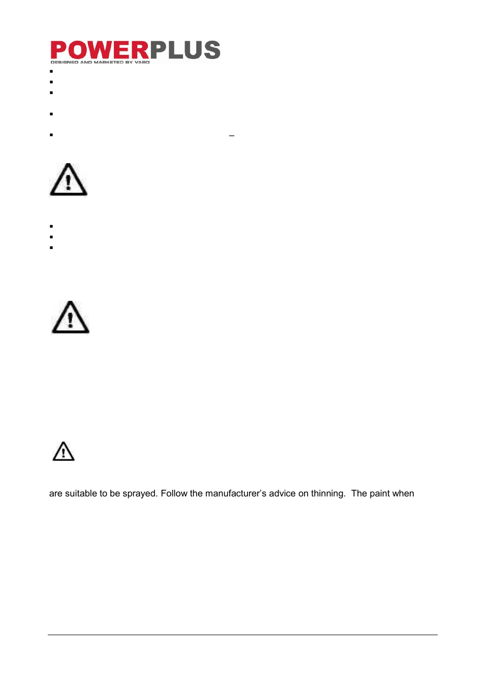 Immediately switch off the spray gun when, Operation instructions, Preparation (fig b.) | Thinning | Powerplus POW751 PAINT SPRAY GUN 100W EN User Manual | Page 6 / 12
