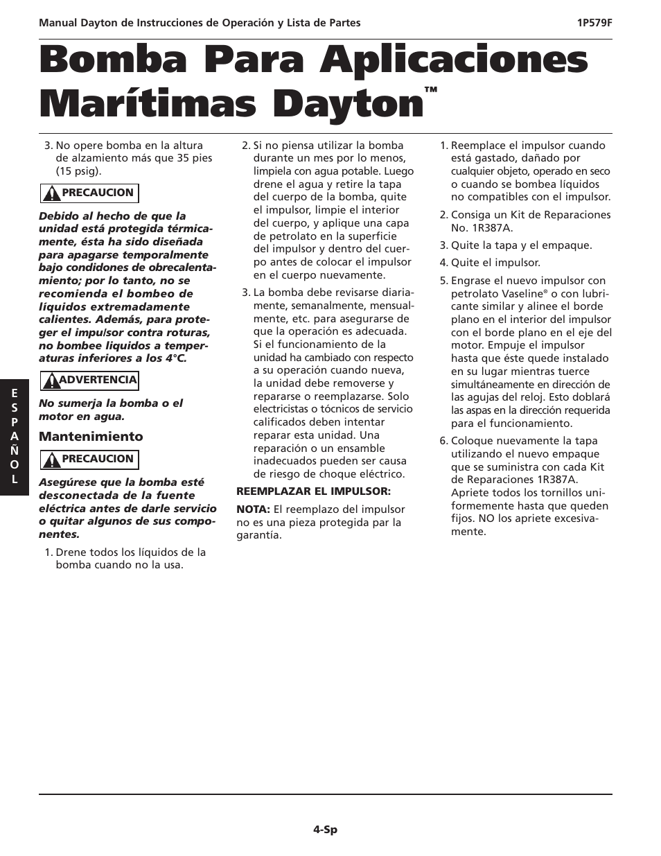 Bomba para aplicaciones marítimas dayton | Dayton 1P579F User Manual | Page 10 / 20