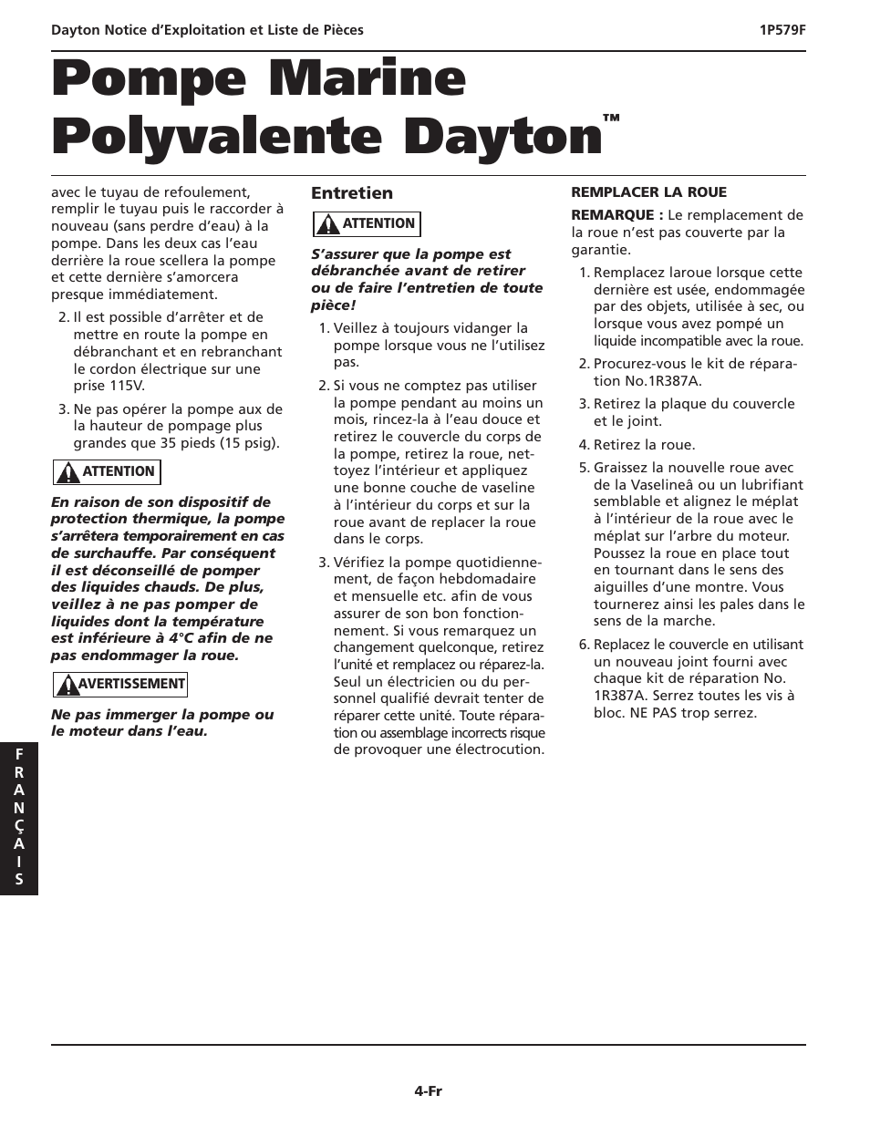 Pompe marine polyvalente dayton | Dayton 1P579F User Manual | Page 16 / 20