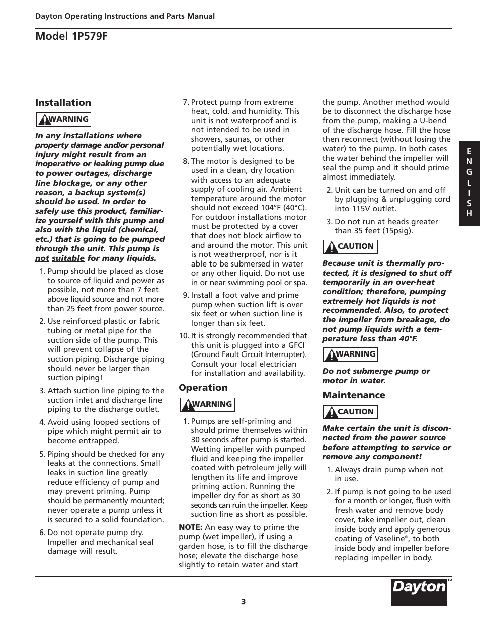 Model 1p579f | Dayton 1P579F User Manual | Page 3 / 20