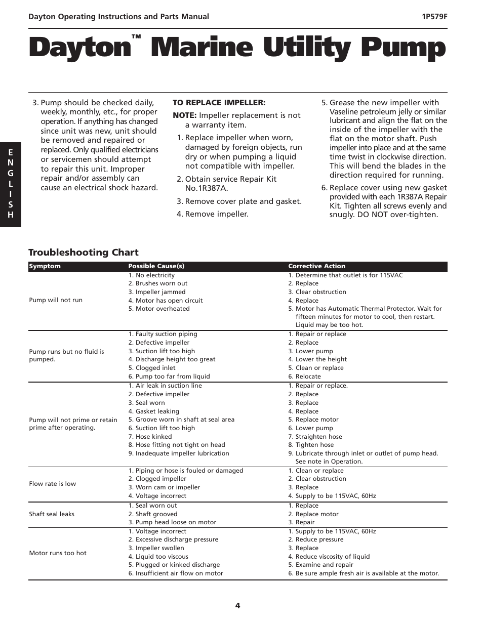 Dayton, Marine utility pump | Dayton 1P579F User Manual | Page 4 / 20