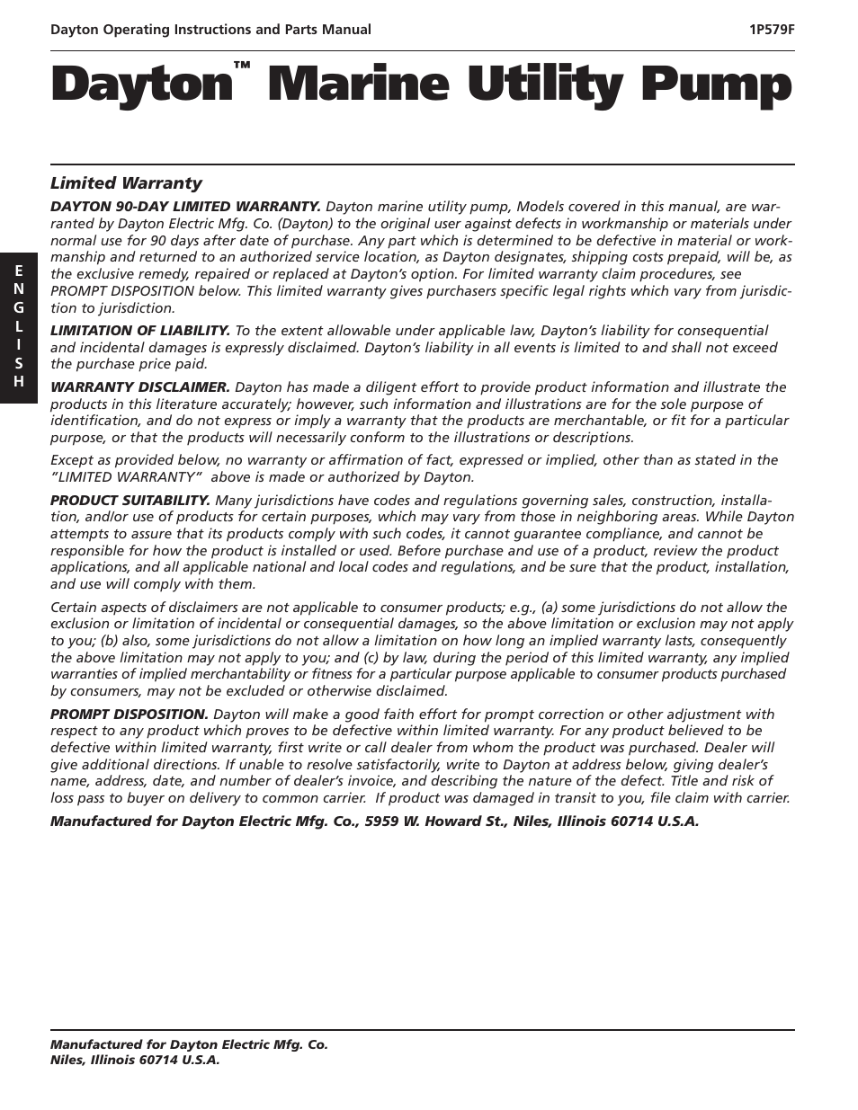 Dayton, Marine utility pump | Dayton 1P579F User Manual | Page 6 / 20