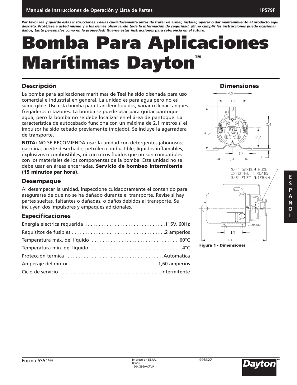 Bomba para aplicaciones marítimas dayton | Dayton 1P579F User Manual | Page 7 / 20