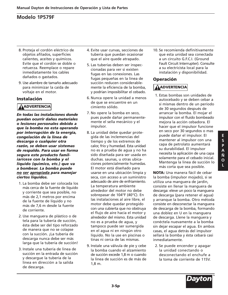 Modelo 1p579f | Dayton 1P579F User Manual | Page 9 / 20