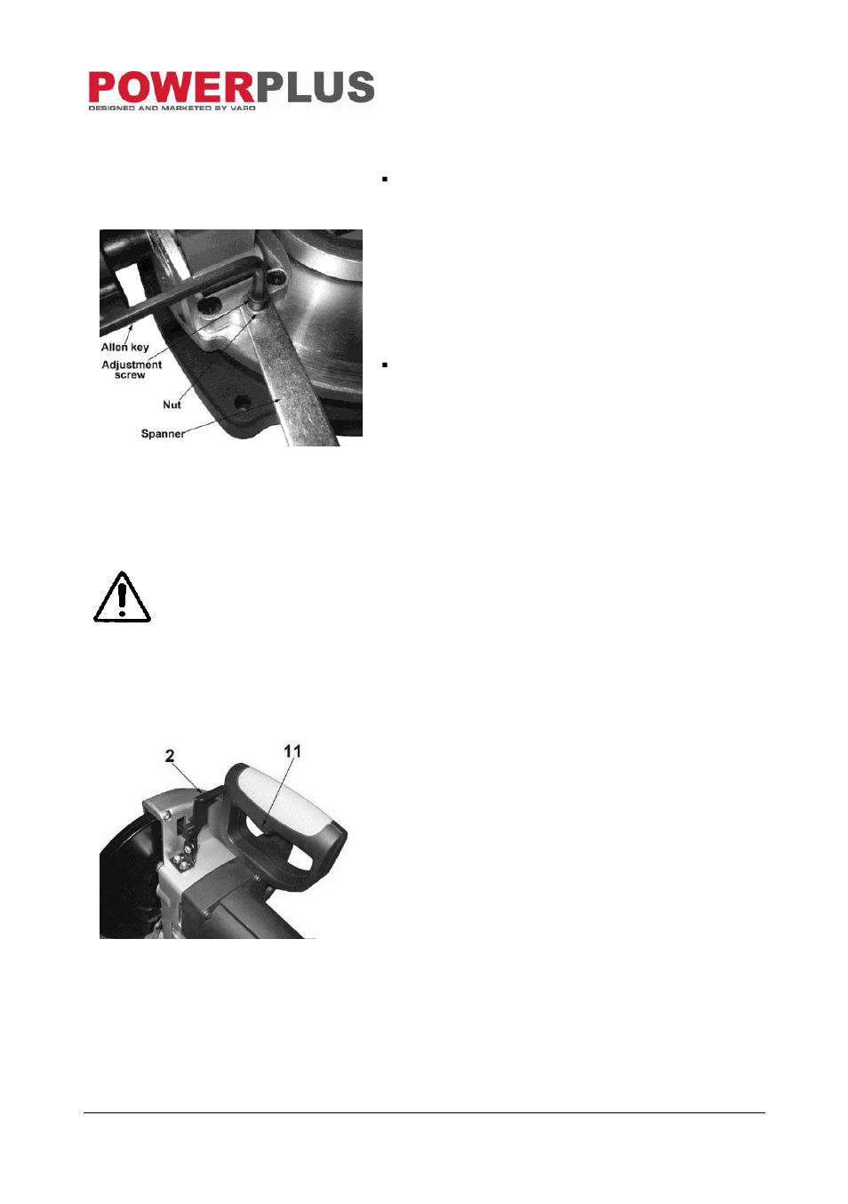 Calibrating the bevel angle gauge, Operation, Sawing | Powerplus POW8002 MITRE SAW 1400W 210MM EN User Manual | Page 8 / 12