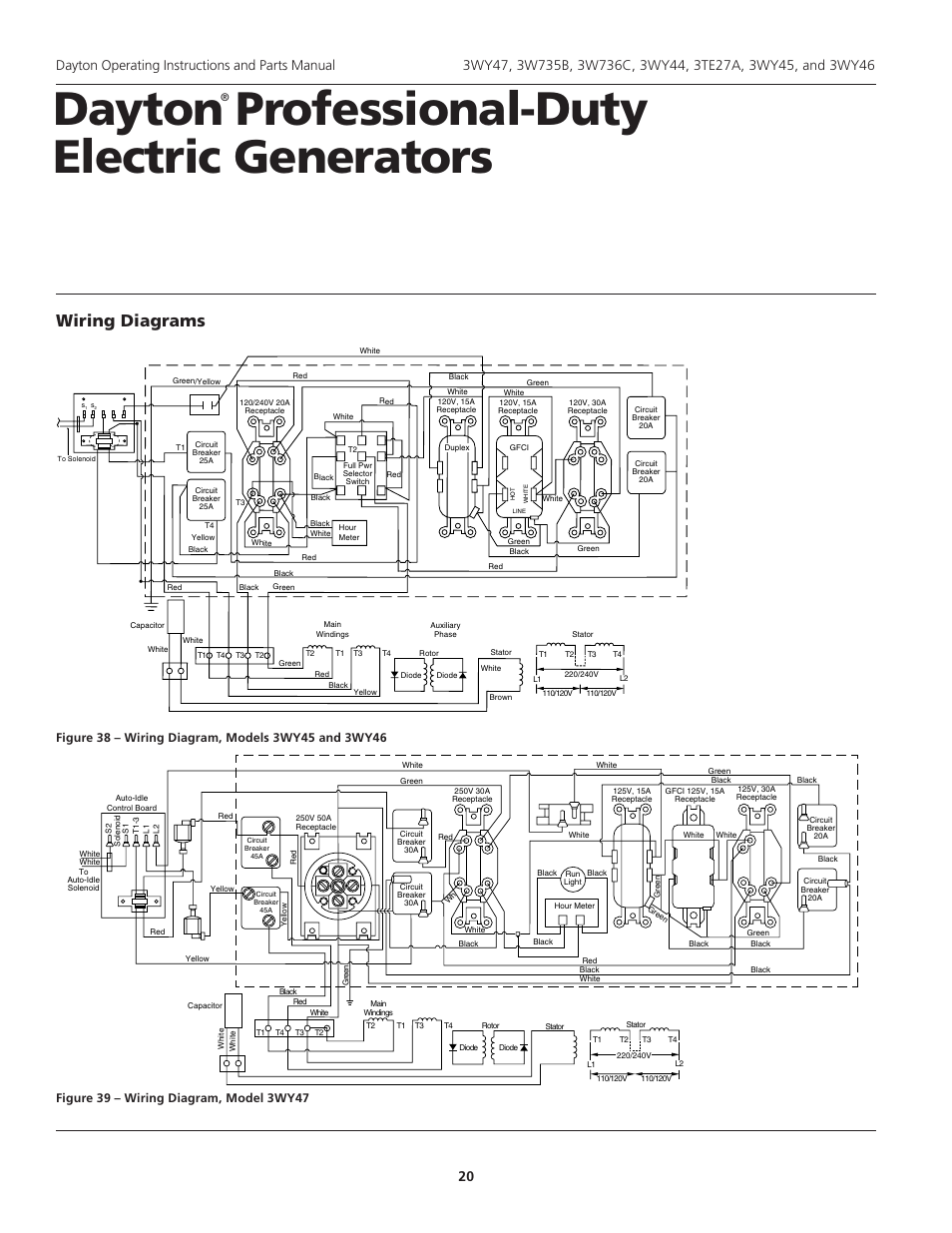 Dayton professional-duty electric generators, Wiring diagrams | Dayton 3WY47 User Manual | Page 20 / 40