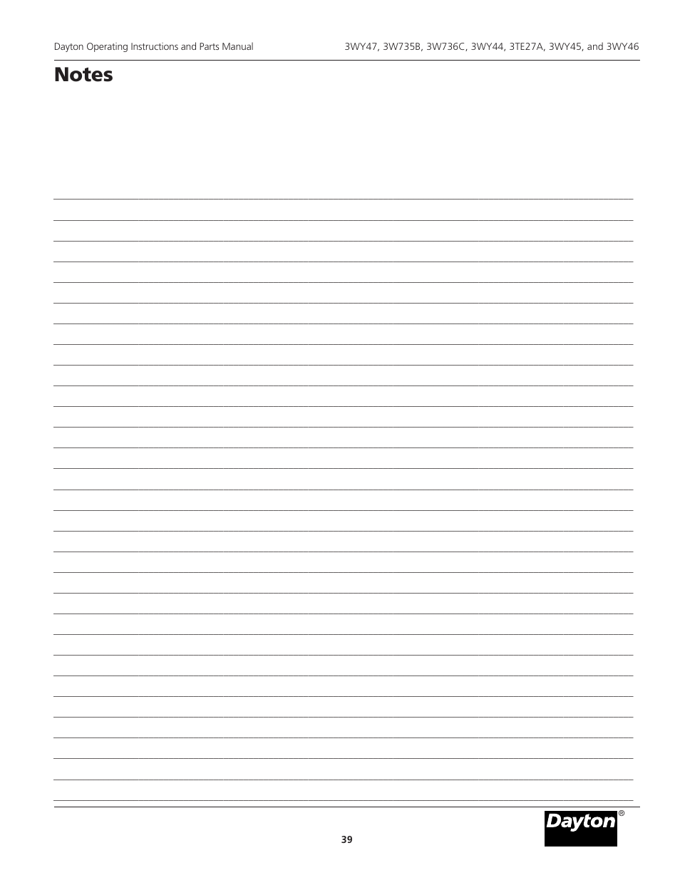 Dayton 3WY47 User Manual | Page 39 / 40