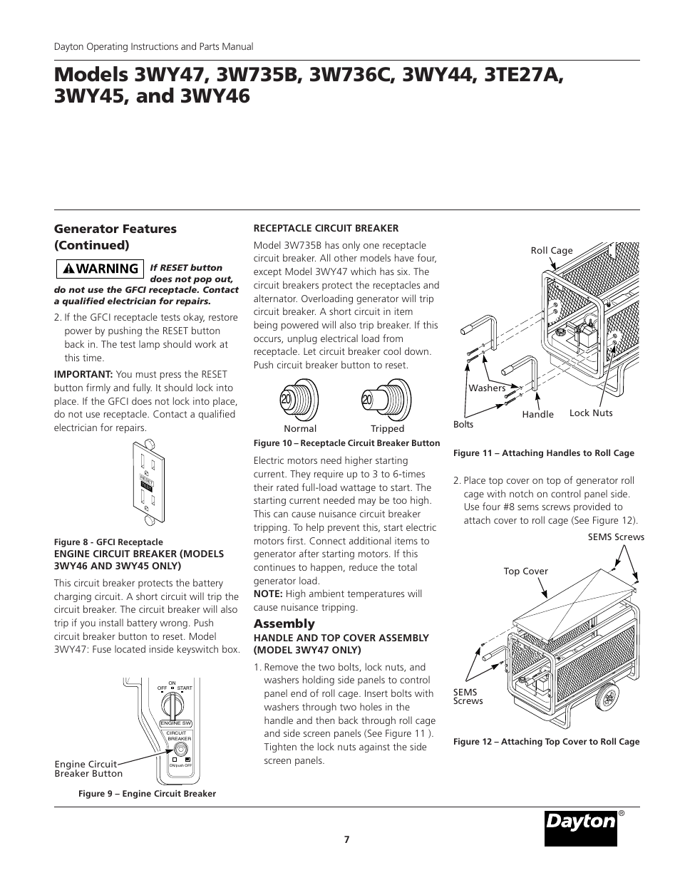 Generator features (continued), Assembly | Dayton 3WY47 User Manual | Page 7 / 40