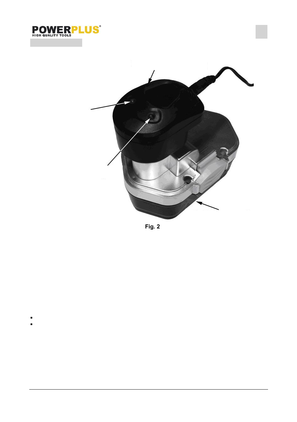 Operation, Charging the battery pack (fig 2) | Powerplus POWX0058BAG DRILL/SCREWDRIVER 18V 2 BATT EN User Manual | Page 7 / 14