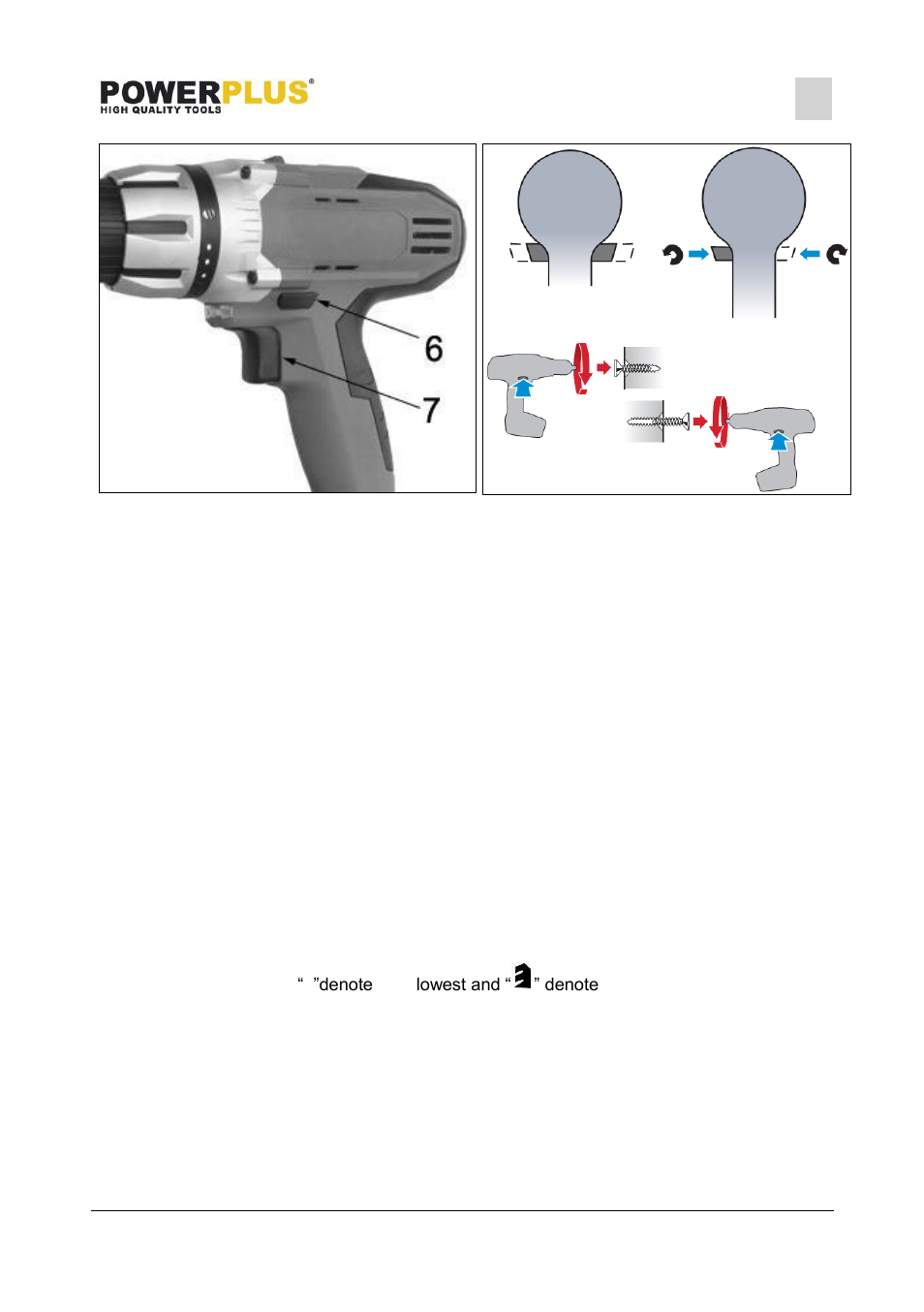 Switch (fig. 5 & fig. 6), Rotation (right/left/lock), Variable speed | Adjusting the torque | Powerplus POWX0058BAG DRILL/SCREWDRIVER 18V 2 BATT EN User Manual | Page 9 / 14