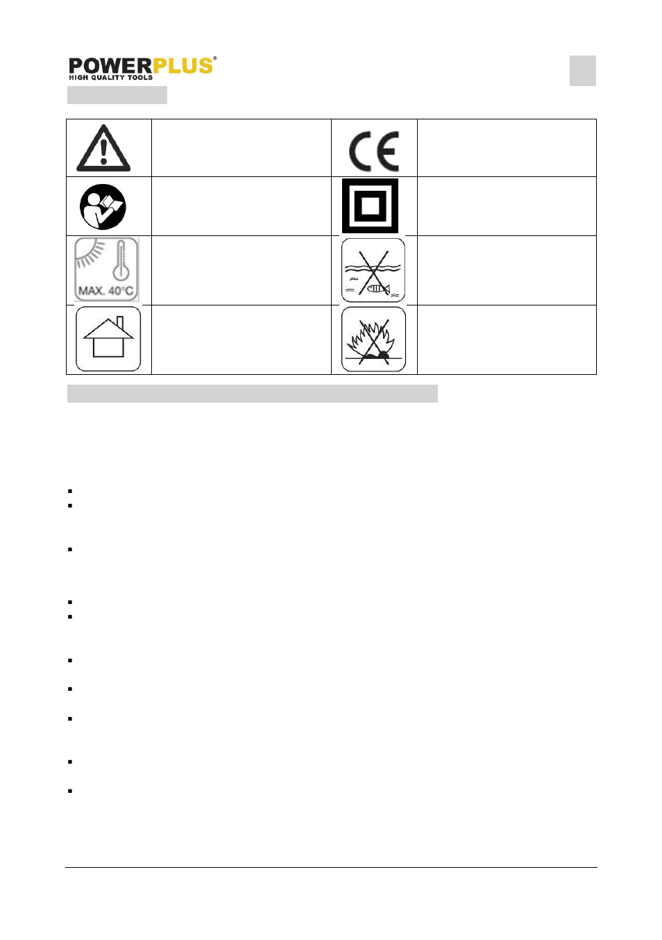 Symbols, General power tool safety warnings, Working area | Electrical safety | Powerplus POWX0070LI DRILL/SCREWDRIVER 18V LI-ION ONE FITS ALL EN User Manual | Page 4 / 13